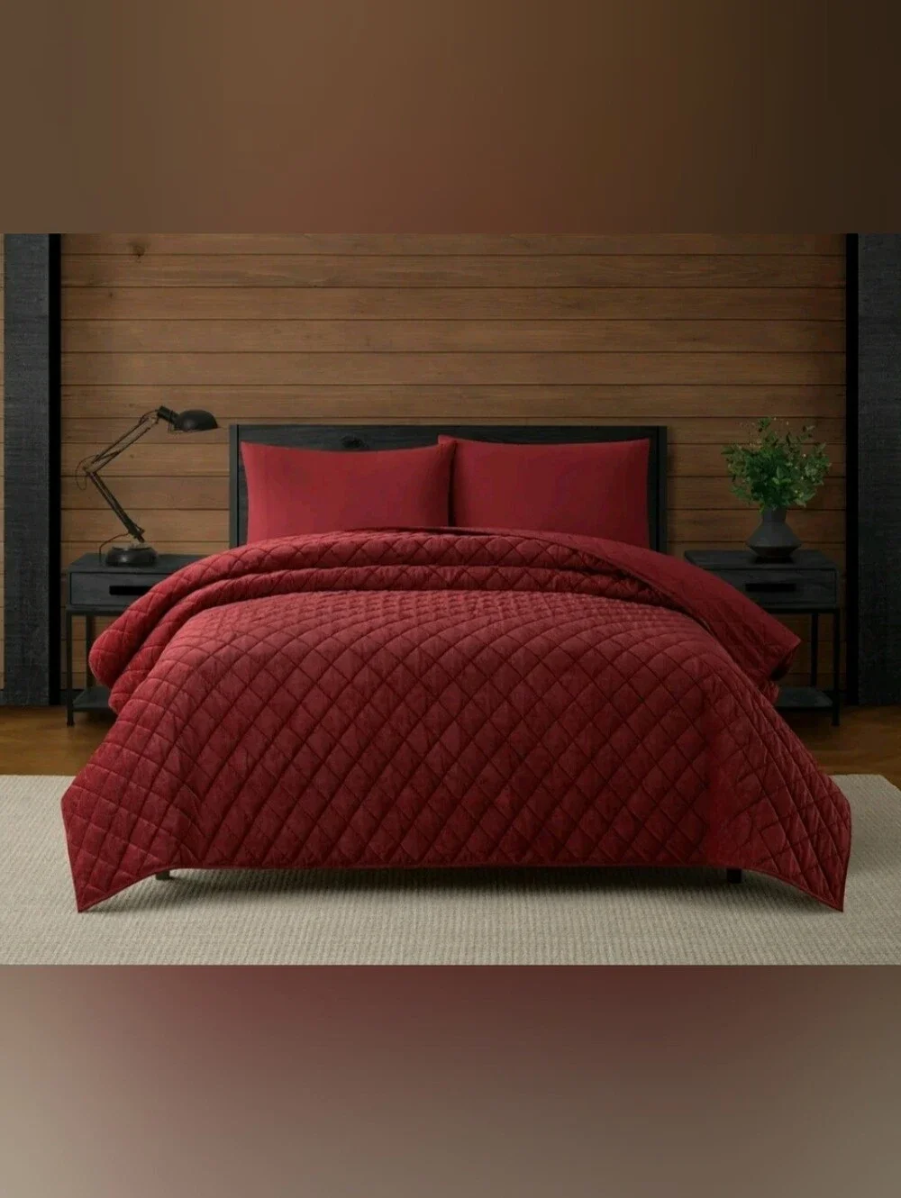 Deep Red Quilted Comforter Set with Matching Solid Sheet Set